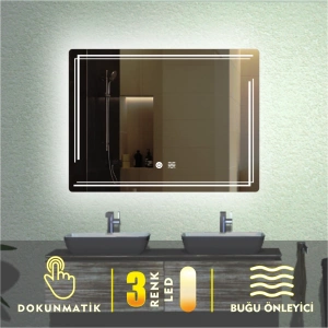3 RENK IŞIK AYARLI DOKUNMATİK BUĞU ÖNLEYİCİ KUMLAMALI LEDLİ AYNA
