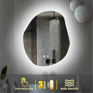 3 RENK IŞIK AYARLI DOKUNMATİK BUĞU ÖNLEYİCİ ASİMETRİK LEDLİ AYNA