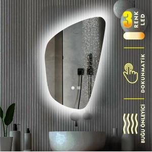 3 RENK IŞIK AYARLI DOKUNMATİK BUĞU ÖNLEYİCİ ASİMETRİK LEDLİ AYNA