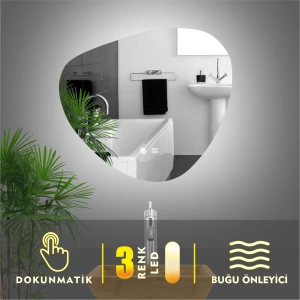 3 RENK IŞIK AYARLI DOKUNMATİK BUĞU ÖNLEYİCİ ASİMETRİK LEDLİ AYNA
