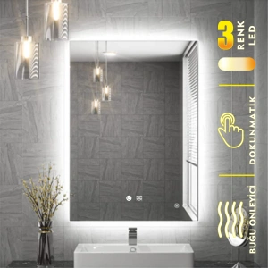 3 RENK IŞIK AYARLI DOKUNMATİK BUĞU ÖNLEYİCİ DİKDÖRTGEN LEDLİ AYNA