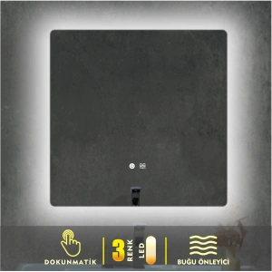 3 RENK IŞIK AYARLI DOKUNMATİK BUĞU ÖNLEYİCİ KARE LEDLİ AYNA