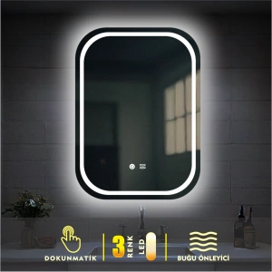 3 RENK IŞIK AYARLI DOKUNMATİK BUĞU ÖNLEYİCİ KUMLAMALI LEDLİ AYNA