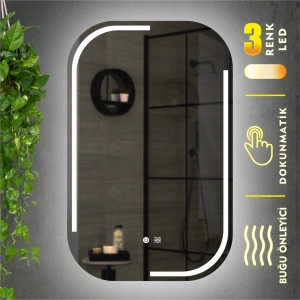 3 RENK IŞIK AYARLI DOKUNMATİK BUĞU ÖNLEYİCİ KUMLAMALI LEDLİ AYNA