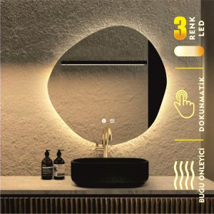 3 RENK IŞIK AYARLI DOKUNMATİK BUĞU ÖNLEYİCİ ASİMETRİK LEDLİ AYNA