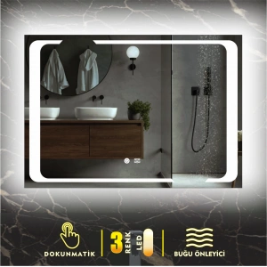 3 RENK IŞIK AYARLI DOKUNMATİK BUĞU ÖNLEYİCİ LEDLİ AYNA