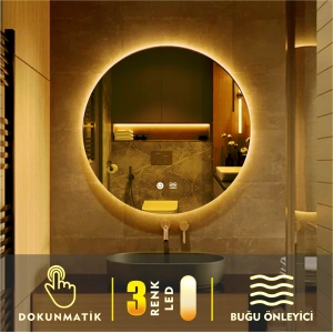 3 RENK IŞIK AYARLI DOKUNMATİK BUĞU ÖNLEYİCİ YUVARLAK LEDLİ AYNA