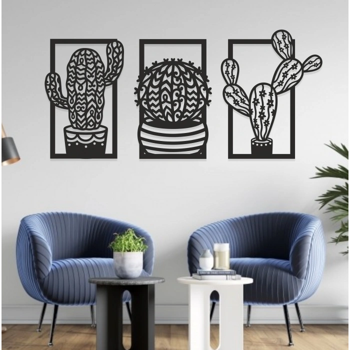 KAKTÜS TEMALI AHŞAP TABLO