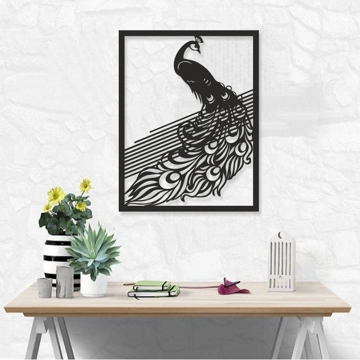 TAVUS KUŞU TEMALI AHŞAP TABLO