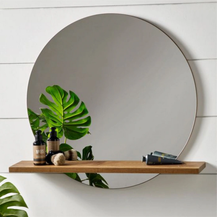 YUVARLAK AHŞAP RAFLI AYNA