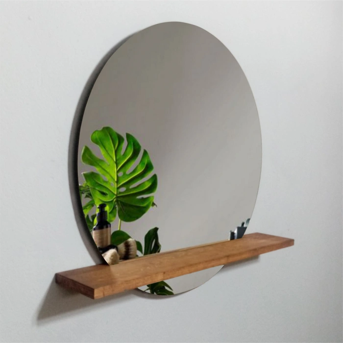YUVARLAK AHŞAP RAFLI AYNA