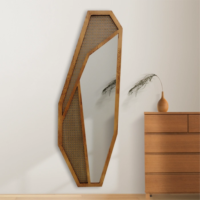 NATURAL WOOD FRAMED DECORATIVE MIRROR