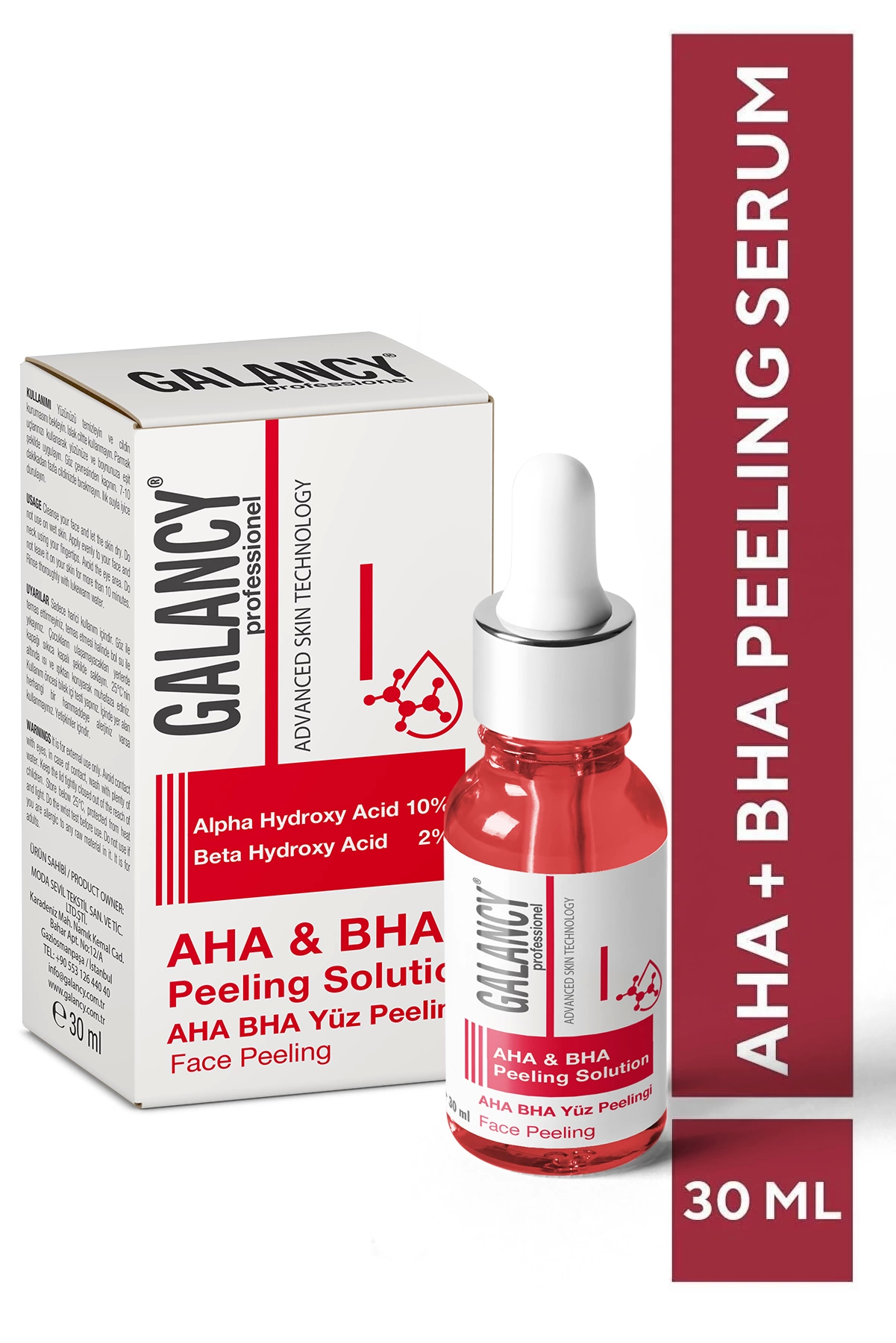 AHA+BHA Cilt Tonu Eşitleyici Kırmızı Peeling Serum 30 ml (Aha 10% + Bha 2%)