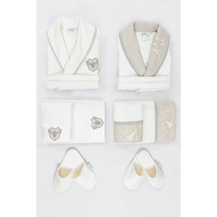ECO COTTON AYLİZ AİLE BORNOZ SETİ KREM-KREM