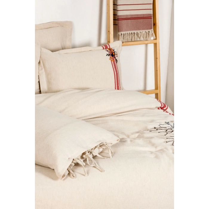 ECO COTTON CHARLA NEVRESİM TK. ÇİFT KİŞİLİK EKRU-KIRMIZI