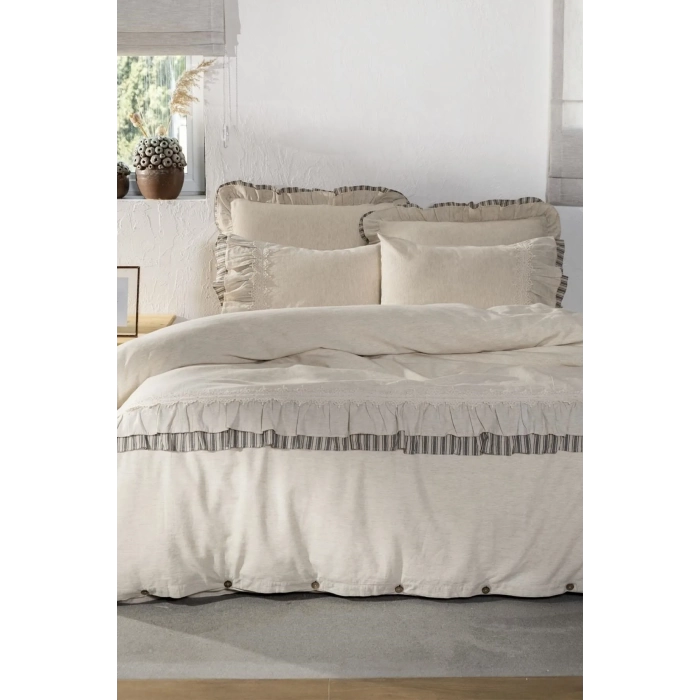ECO COTTON DALYA Ç.K NEVRESİM TAKIMI FIRFIRLI ANTRASİT 200X220 CM