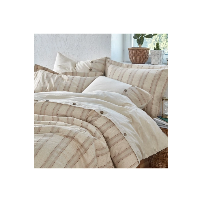 ECO COTTON DELFİN Ç.K NEVRESİM TAKIMI %100 OR.PA KETEN TERRA 200X220 CM