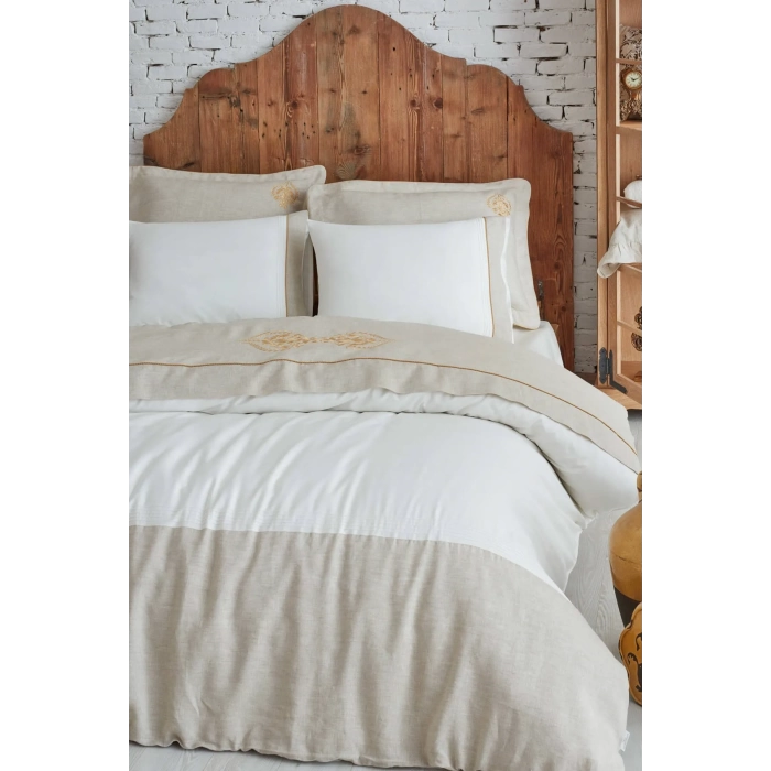 ECO COTTON HANZADE Ç.K NEVRESİM TAKIMI BEJ 200X220 CM