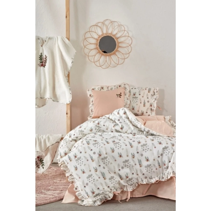 ECO COTTON LORA KIZ BEBEK NEVRESİM TAKIMI %100 OR.PA EL NAKIŞLI BASKILI 100X150 CM BASKILI
