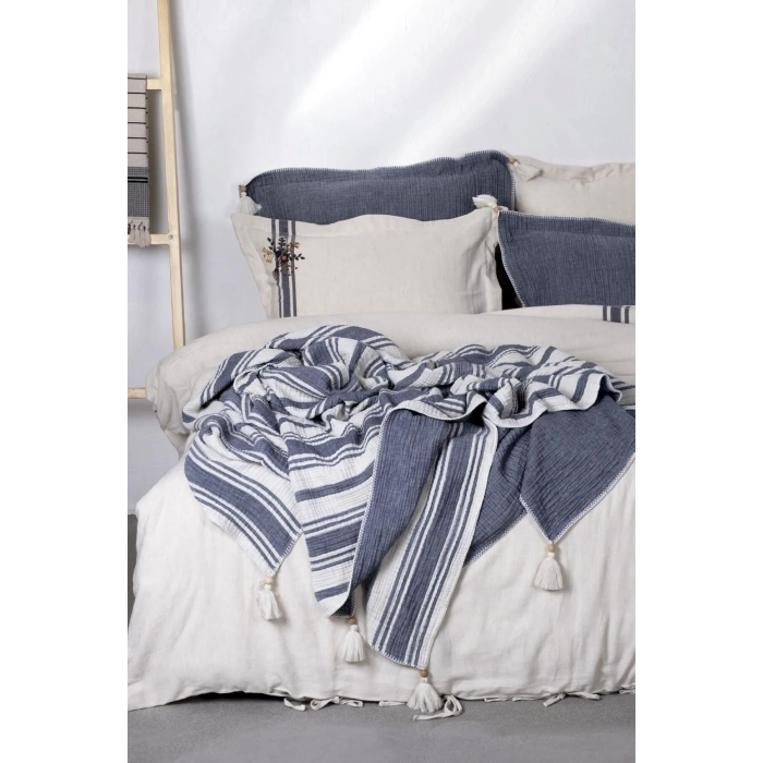 ECO COTTON MİLA Ç.K YATAK ÖRTÜSÜ MÜSLİN DOLGULU LACİVERT 240X260 CM