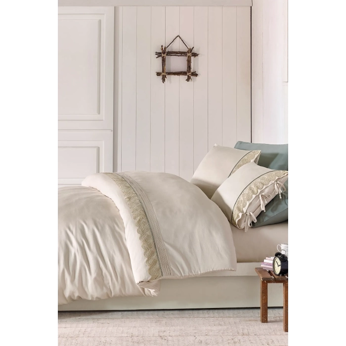 ECO COTTON TUĞSEN Ç.K NEVRESİM TAKIMI %100 OR.PA SATEN GÜPÜRLÜ BEJ 200X220 CM
