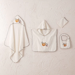 ECO COTTON PUMPKİN 4LÜ BEBEK PANÇO SETİ %100 ORGANİK PAMUK KREM 1-4 YAŞ