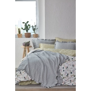 ECO COTTON SİMLA Ç.K PİKE SETİ %100 OR.PA JAKARLI GRİ 220X240