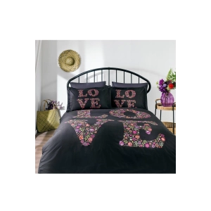 ÖZDİLEK NEVRESİM TAKIMI RANFORCE TEK KİŞİLİK SİYAH LOVE BOUQUET