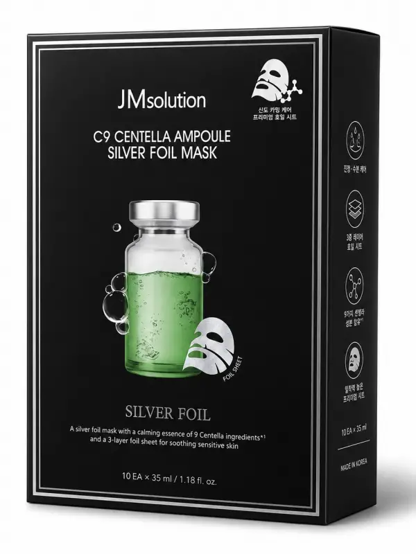 JMsolution C9 Centella Ampoule Silver Foil Mask, 10 шт. × 35 мл (коробка)