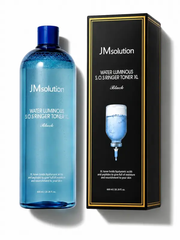 JMsolution Water Luminous S.O.S Ringer Toner XL Black — увлажняющий тонер с гиалуроновой кислотой и пептидами, 600 мл