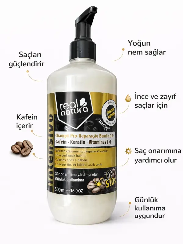 Real Natura Coffee Bomb Pro Repair Şampuan 500 ml