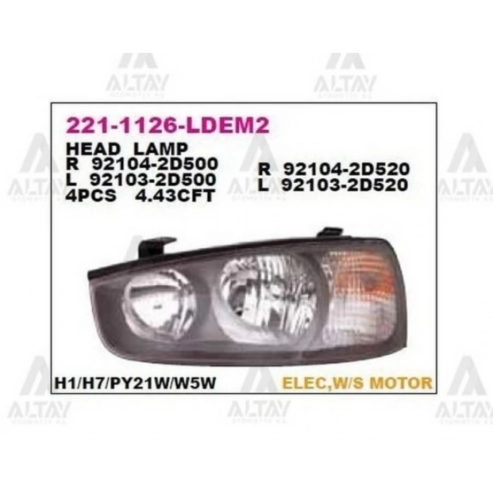 Far Elantra 2001-2003 Motorlu Siyah Sağ (1 Adet)