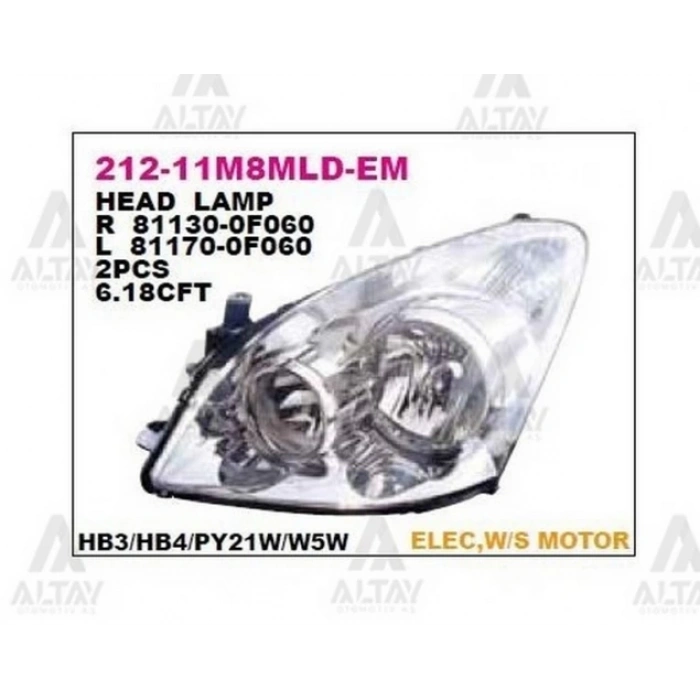 Toyota Corolla Verso - 2004-2009 Far Motorlu Sol (Oem No:81170-0F060)