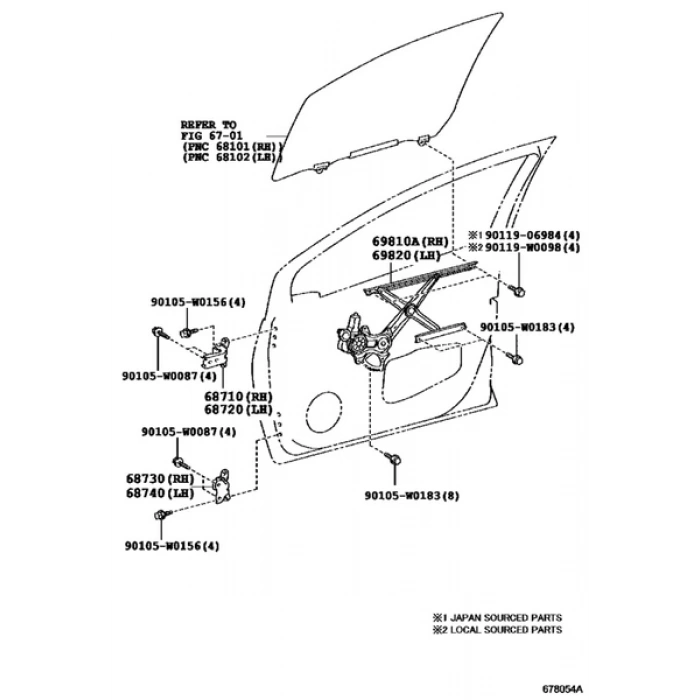 Cam Krikosu Corolla Elektrikli 2013 Sonrası  Ön Sol (Oem No:69820-02620) (Adet)