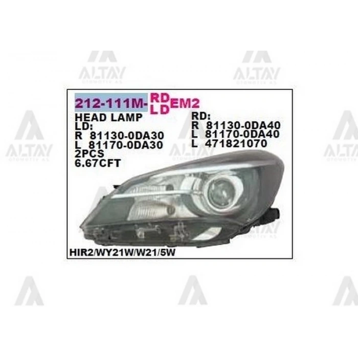 Far Yaris 2014 Sonrası  Motorlu Mercekli Sağ (Oem No:81130-0Da30) (Adet)