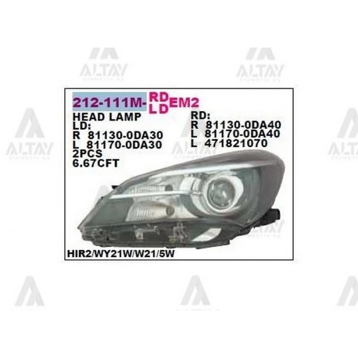 Far Yaris 2014 Sonrası  Motorlu Mercekli Sol (Oem No:81170-0Da30) (Adet)