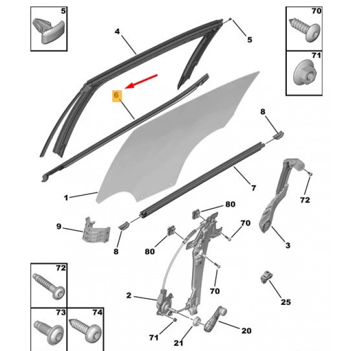 Arka Kapı Cam Dış Fıtılgı Sol C3 B618 Psa Peugeot 97-00 (Oem No: 9813218580)