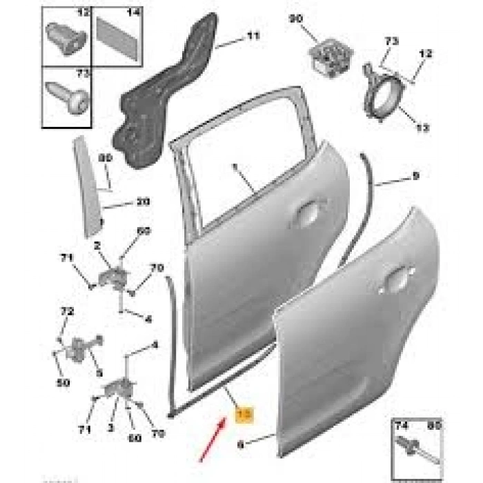 Arka Kapı Ara Fıtılı Sag C3 B618 Psa Peugeot 97-00 (Oem No: 9818382680)