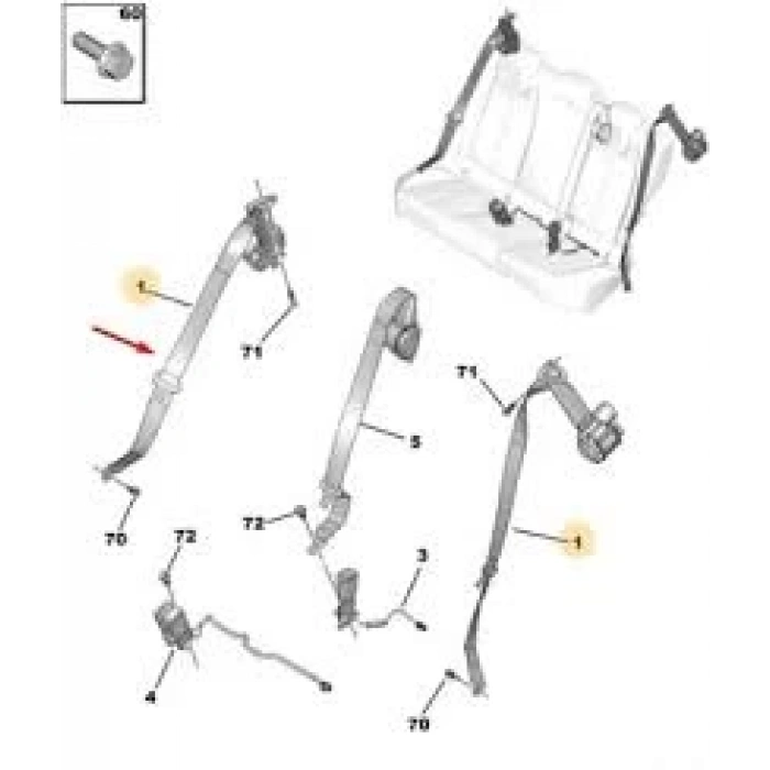 Emniyet Kemeri (Arka Sag) Psa 2008 (P24E)/208 (P21E) B.M 2018- (Oem No: 98412247Xx)