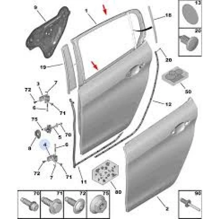 Kapı Arka Sol Psa 308 (T9) B.M 2016- (Oem No: 9802165680)
