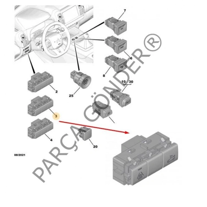 Komuta Dügmelerı Psa C5 Aırcross (C84) (Oem No: 98341501Zd)