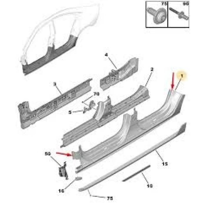 Marşpiyel  Etek Sacı Sağ Psa 508 B.M 2019- (Oem No: 1635516080)