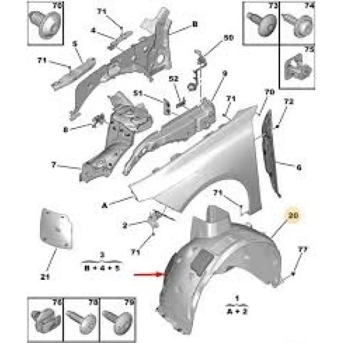 Sağ Çamurluk Davlumbazı Psa 508 (R8) 97-00 (Oem No: 9813373080)