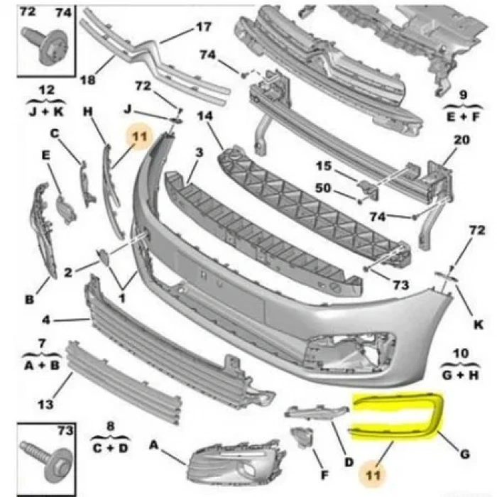 Sıs Far Çıtası Takım Grı Y.Model Psa C Elysee Bm 17- (Oem No: 1622709380)