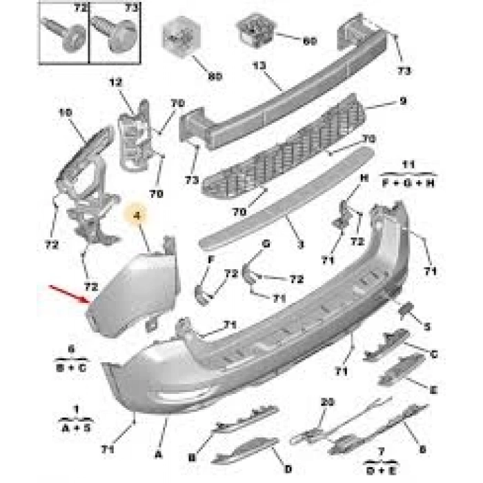 Sol Arka Tampon Psa 5008 (P87) B.M 16- (Oem No: 1619231780)