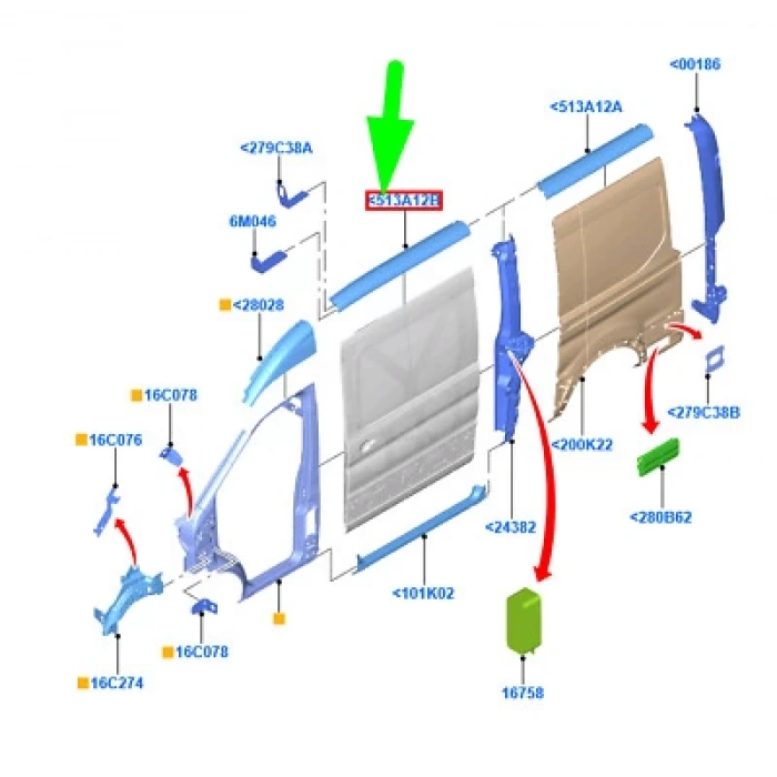 Tavan Yan Sac Sağ Srgülü Kapı Yüksek Tavan Ford Transıt V-363 Bm 14- (Oem No: Bk31 V279E10 Ed)
