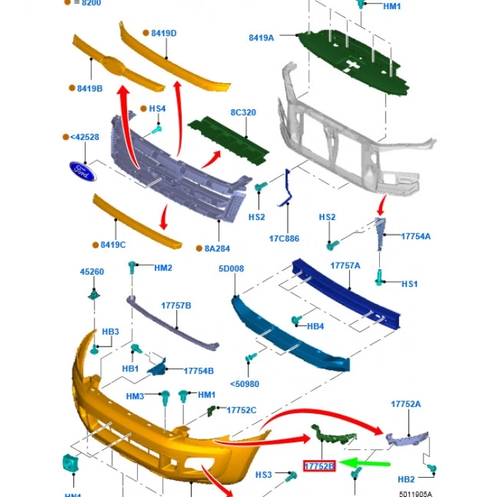 Tutucu - Tampon Baglama Ford Ranger Bm 12- (Oem No: Ab39 17752 Ab)