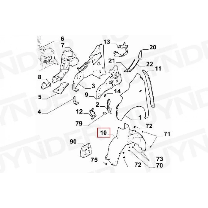 Sol Ön Çamurluk Davlunbaz Psa Expert 4 B.M 2017- (Oem No: 9857678580)