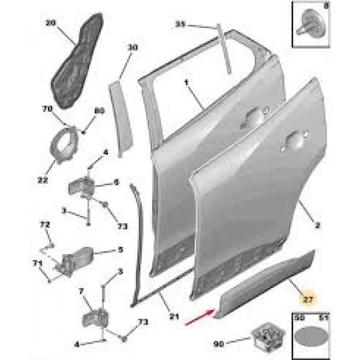 Kapı Bandı Arka Sol Psa 2008 B.M 2018- (Oem No: 98376409Xt)