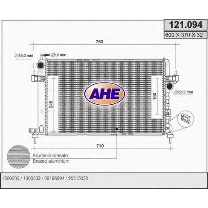 Su Radyatörü Al/Mknk 600X378X32 Mt Opel Corsa C Combo C Y17Dt 01-04 (Oem No: 1300233 1300332)